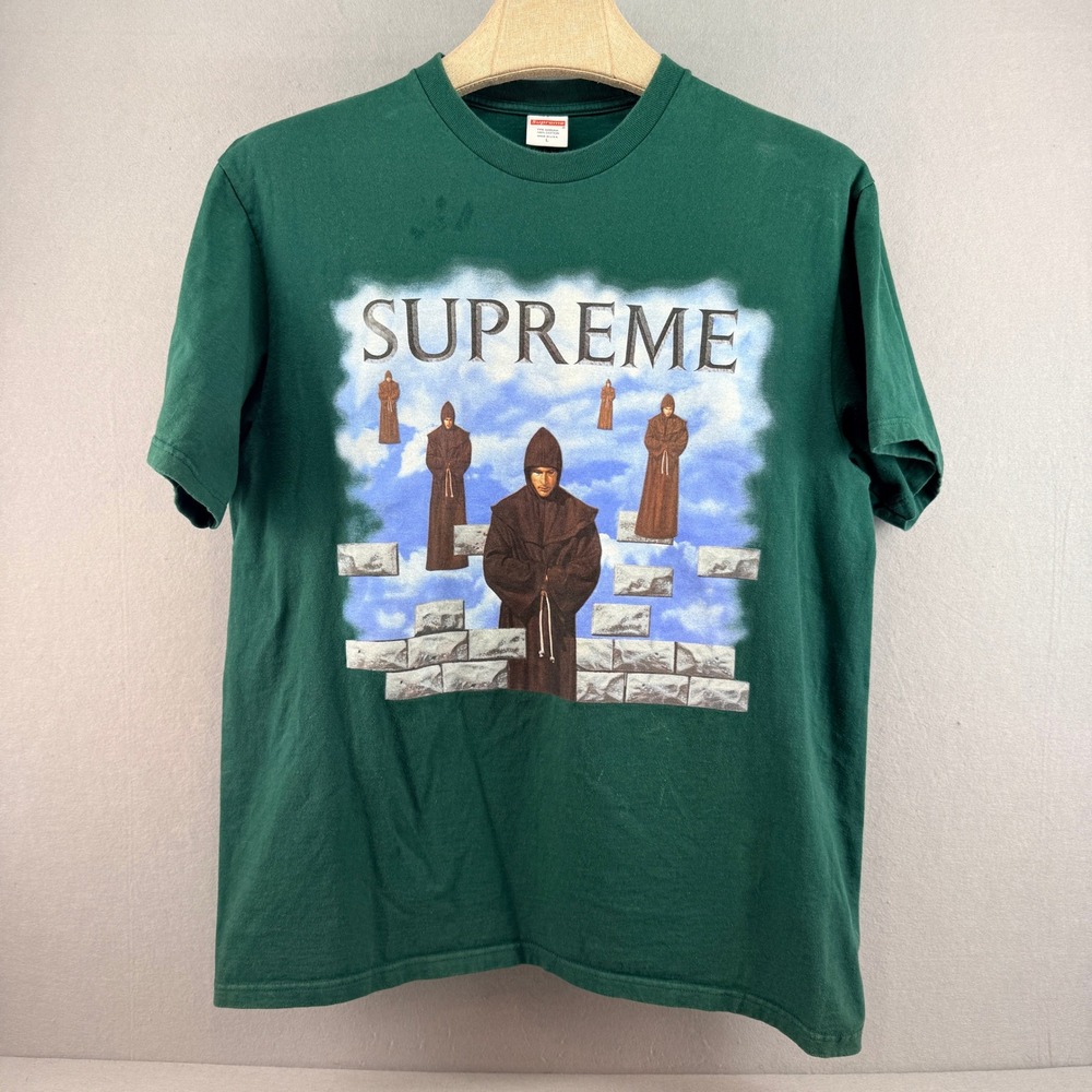 Supreme Monks Graphic T-Shirt Mens Large Green Short Sleeve Cotton Streetwear‎